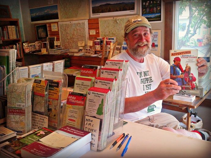 Stopped by the Mountain Wanderer this weekend to sign some books, and it occurred to me that just having the book for sale at Steve's store pretty much is awesome. I like to think of this little space as the center of the New Hampshire hiking universe, and Steve was crucial in helping us with trail info, maps or just plain enthusiasm, and continues to help. He's coordinating a reading/signing for us with the Lincoln Library. Check out his blog if you want to read trip reports from one of the most experienced hikers in New England, not to mention one of the nicest guys. http://mountainwandering.blogspot.com/